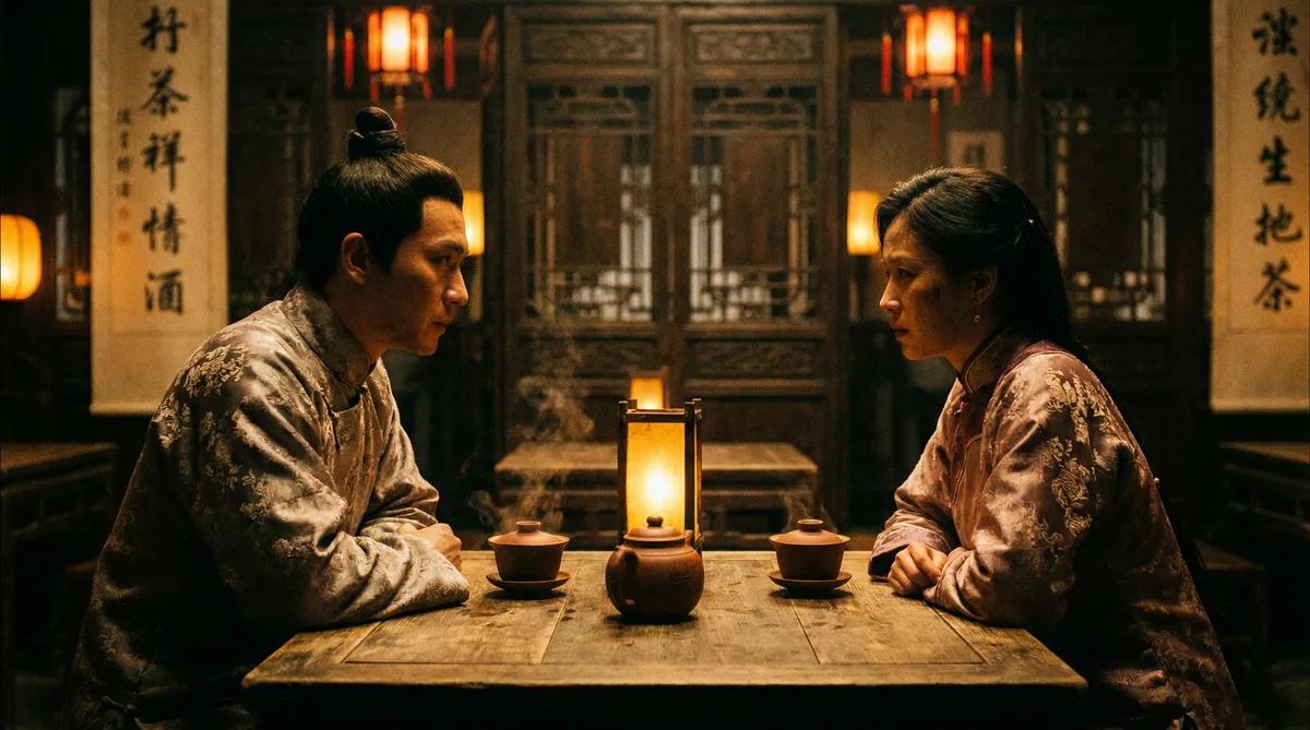 糖心vlog古装剧情片拍摄剧照-茶馆对话场景